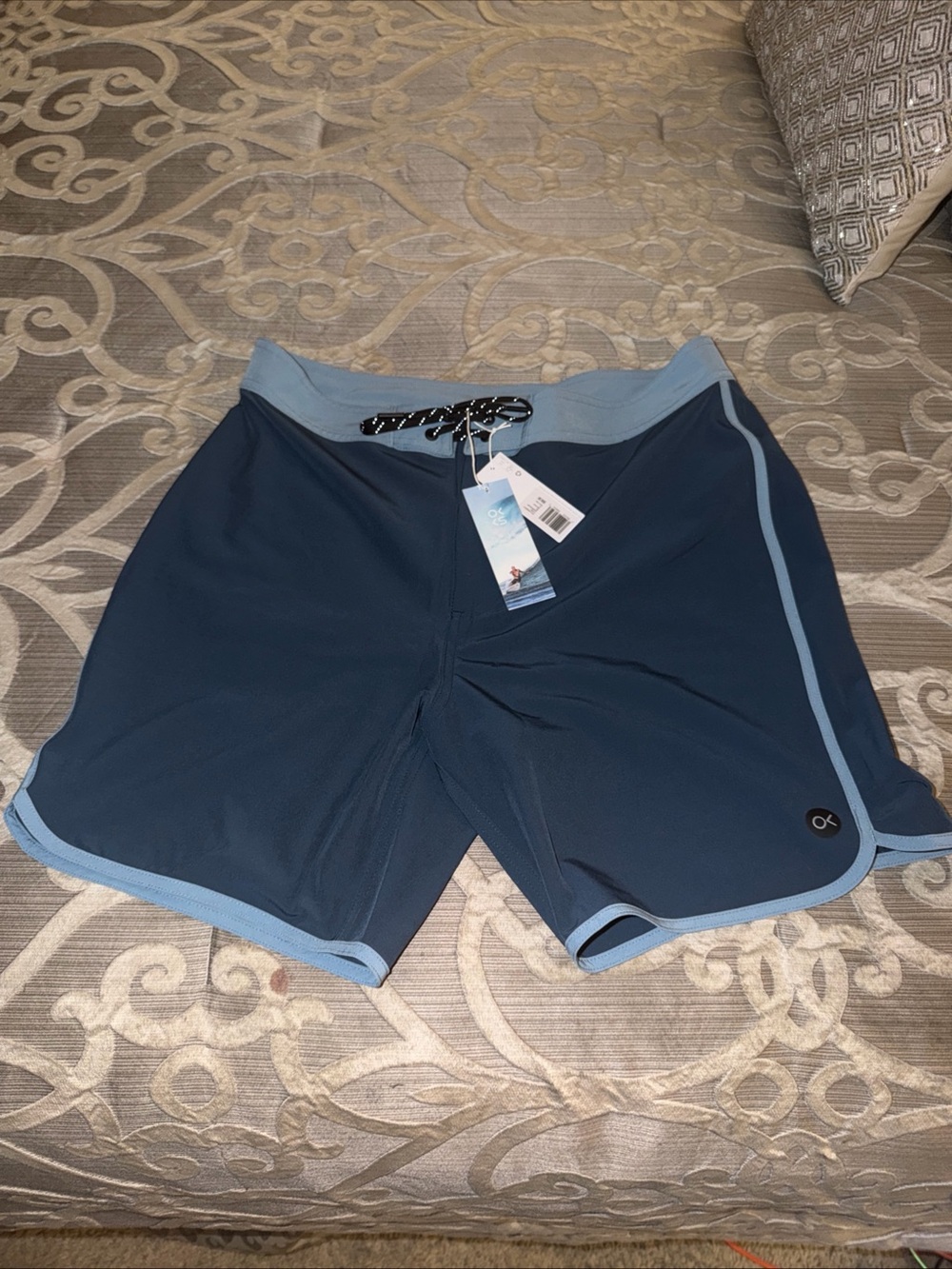 Outerknown Men's Navy Blue w/Light Blue Trim All Time Scallop Board Shorts
